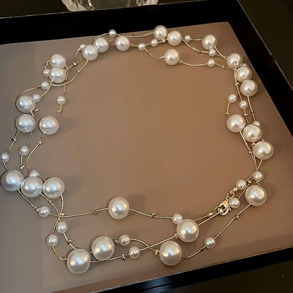 Layer Pearl Pink Rose Gold Anti Tarnish Long Necklace For Women Bulk