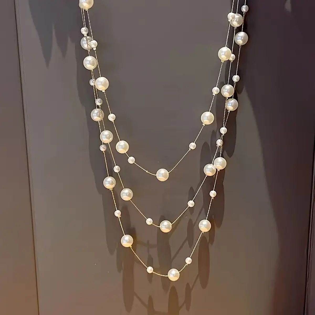Layer Pearl Pink Rose Gold Anti Tarnish Long Necklace For Women Bulk