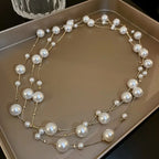 Layer Pearl Pink Rose Gold Anti Tarnish Long Necklace For Women Bulk