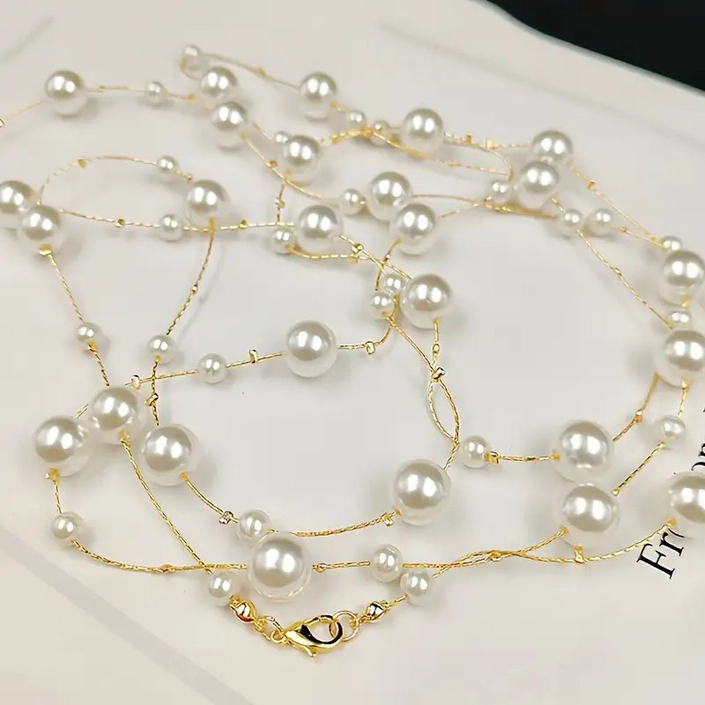 Layer Pearl Pink Rose Gold Anti Tarnish Long Necklace For Women Bulk