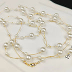 Layer Pearl Pink Rose Gold Anti Tarnish Long Necklace For Women Bulk
