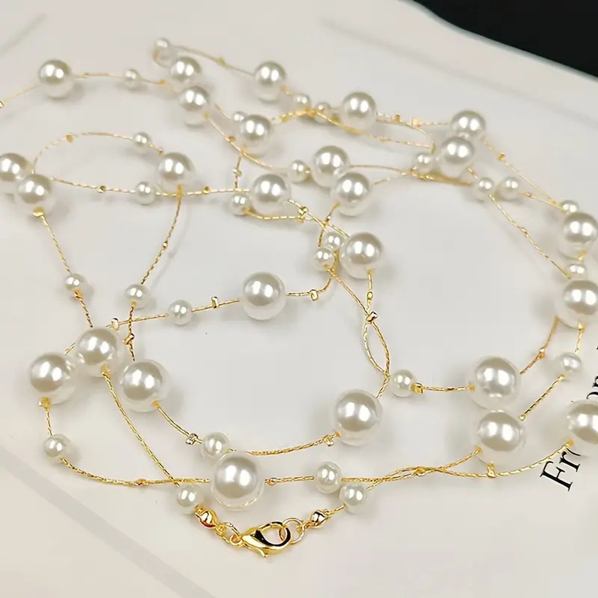 Layer Pearl Pink Rose Gold Anti Tarnish Long Necklace For Women Bulk