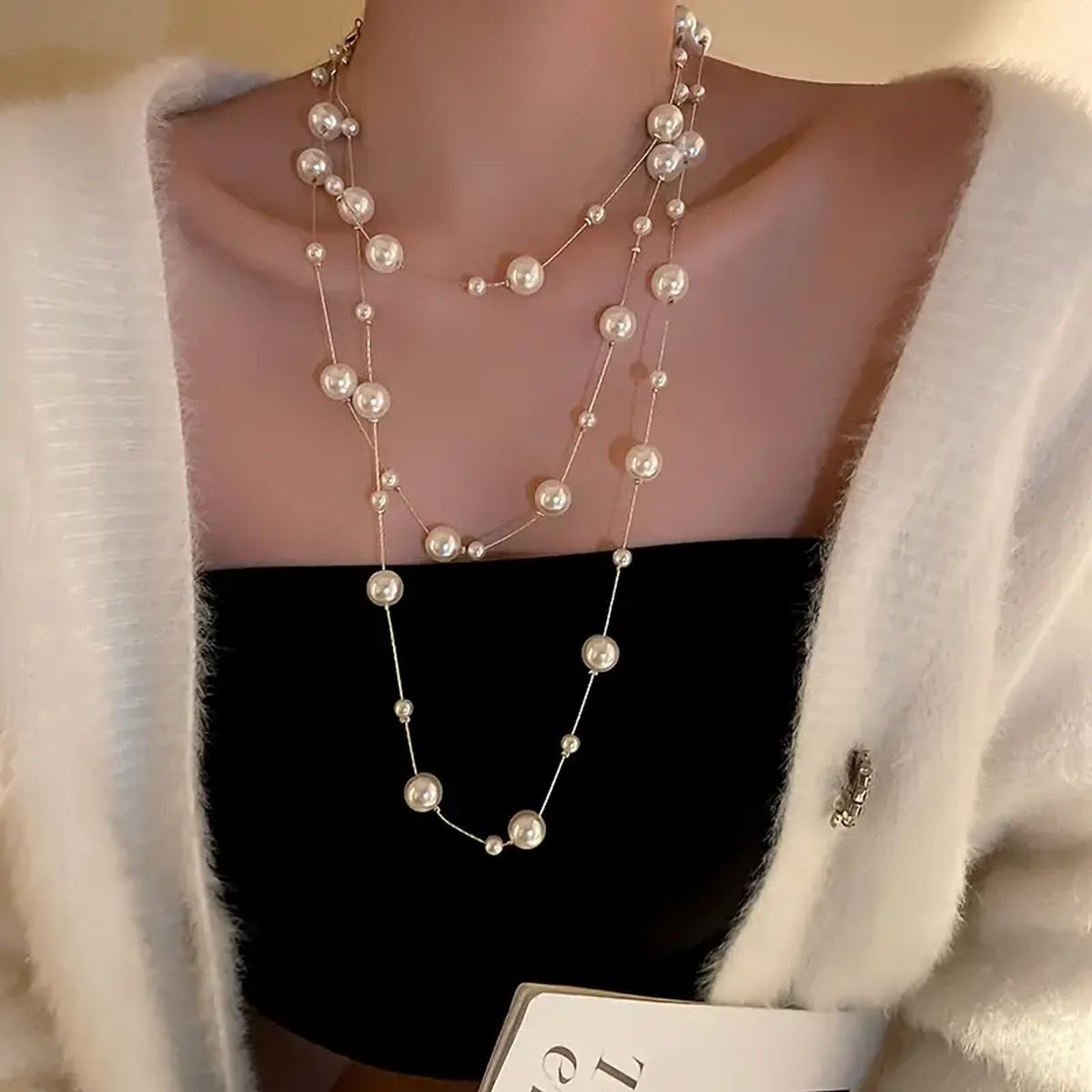 Layer Pearl Pink Rose Gold Anti Tarnish Long Necklace For Women Bulk