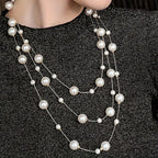 Layer Pearl Pink Rose Gold Anti Tarnish Long Necklace For Women Bulk