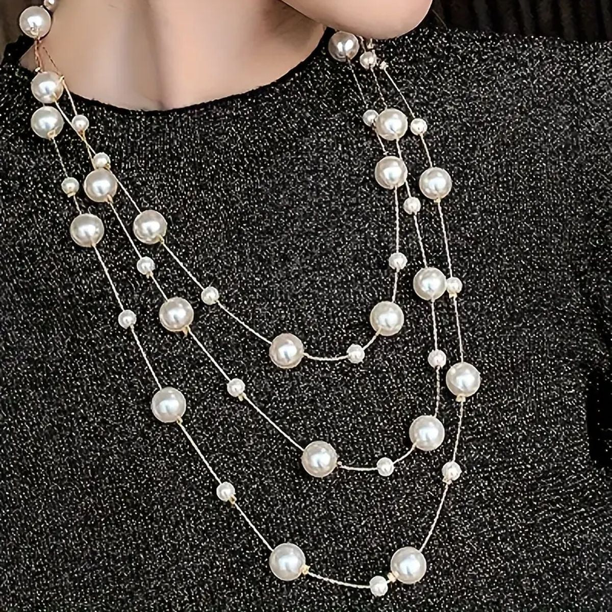 Layer Pearl Pink Rose Gold Anti Tarnish Long Necklace For Women Bulk