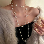 Layer Pearl Pink Rose Gold Anti Tarnish Long Necklace For Women Bulk
