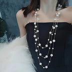 Layer Pearl Pink Rose Gold Anti Tarnish Long Necklace For Women Bulk