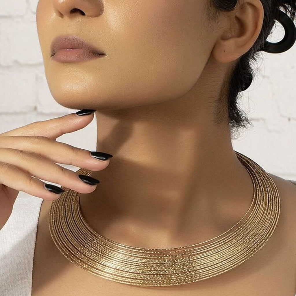 Layer 18K Gold Anti Tarnish Choker Hasli Necklace For Women Bulk
