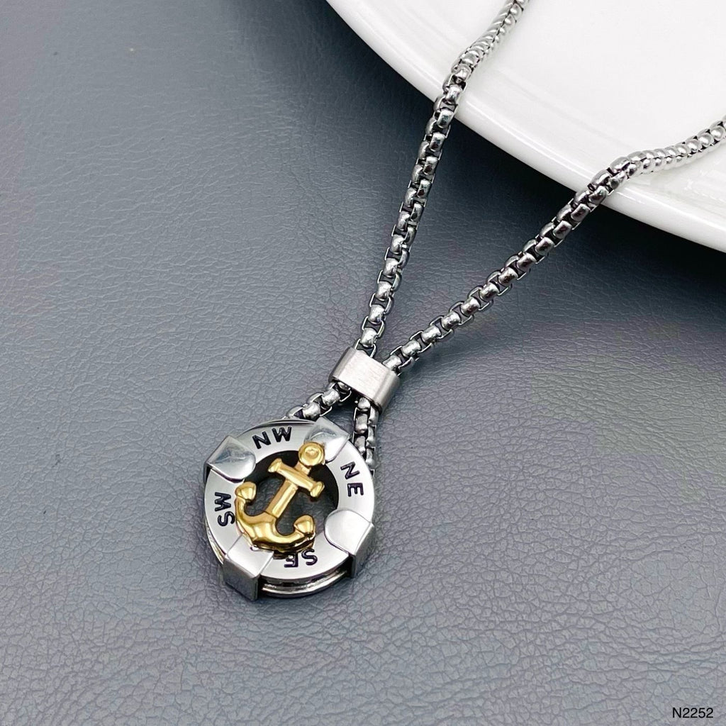 Anchor Silver 18K Gold Stainless Steel Necklace Pendant Chain Men Bulk