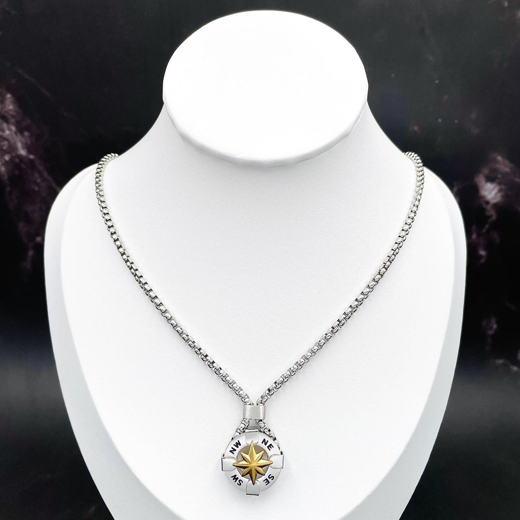 Star Wheel Silver 18K Gold Stainless Steel Necklace Pendant Chain Bulk