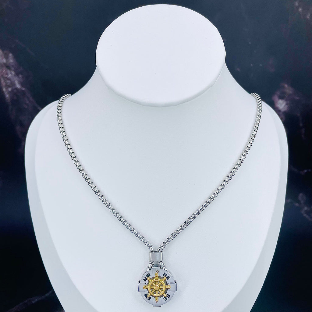 Wheel Silver 18K Gold Stainless Steel Necklace Pendant Chain Men Bulk