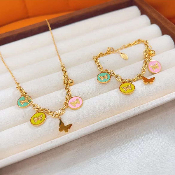 Butterfly Stainless Steel Enamel Multicolour 18K Gold Anti Tarnish Link Chain Charm Bracelet For Women Secondary image
