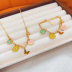 Butterfly Stainless Steel Enamel Multicolour 18K Gold Anti Tarnish Link Chain Charm Bracelet For Women
