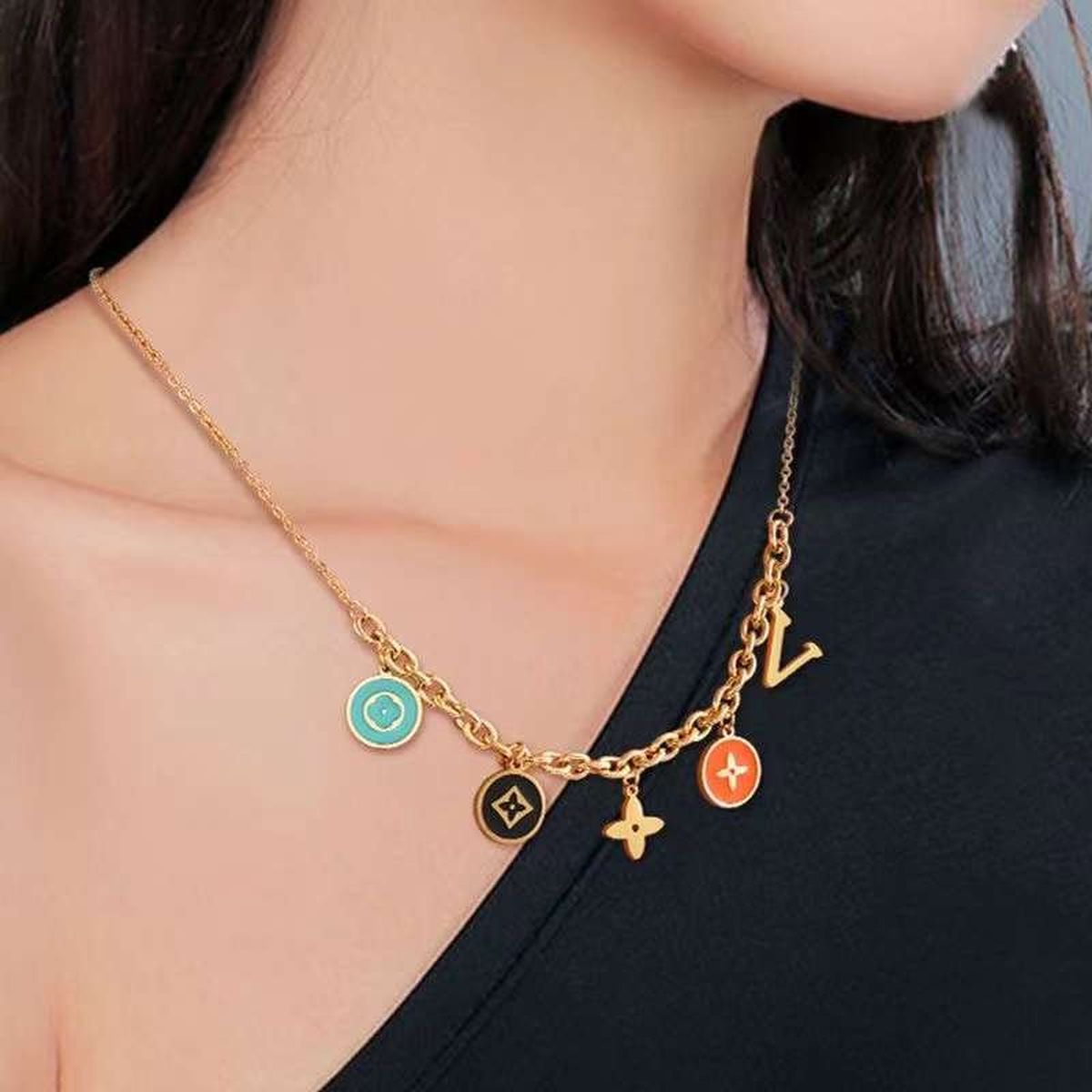 Flower Clover Letter Stainless Steel Enamel Multicolour 18K Gold Anti Tarnish Link Chain Charm Bracelet For Women Secondary image