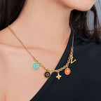 Flower Clover Letter Stainless Steel Enamel Multicolour 18K Gold Anti Tarnish Link Chain Charm Bracelet For Women