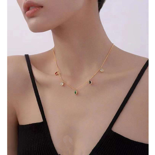 Drop Rainbow Stainless Steel Crystal Multicolour 18K Gold Anti Tarnish Link Chain Necklace For Women Main image