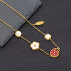 ladybird Stainless Steel Mother Of Pearl White Red 18K Gold Anti Tarnish Pendant Chain For Women