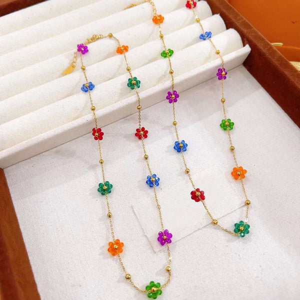 Daisy Flower Stainless Steel Acrylic Multicolour 18K Gold Anti Tarnish Link Chain Bracelet For Women Secondary image