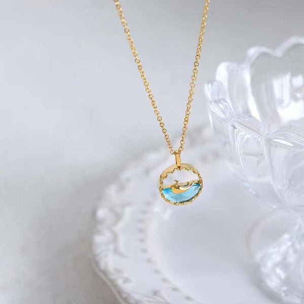 Fish Stainless Steel Green 18K Gold Anti Tarnish Necklace Pendant Chain For Women Main image