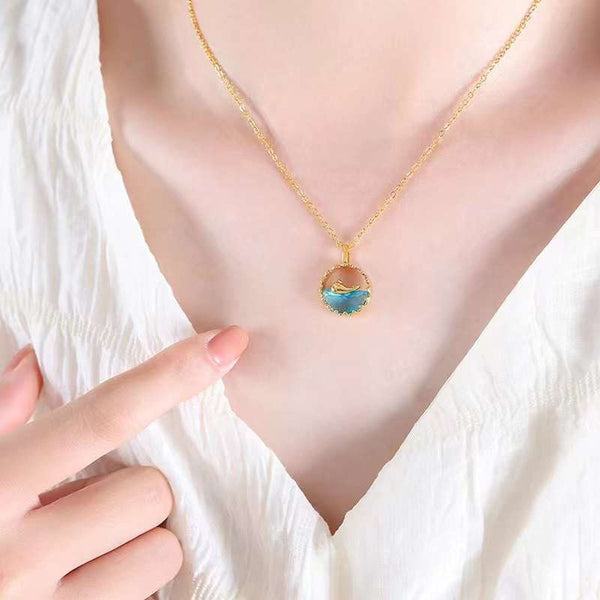 Fish Stainless Steel Green 18K Gold Anti Tarnish Necklace Pendant Chain For Women Secondary image