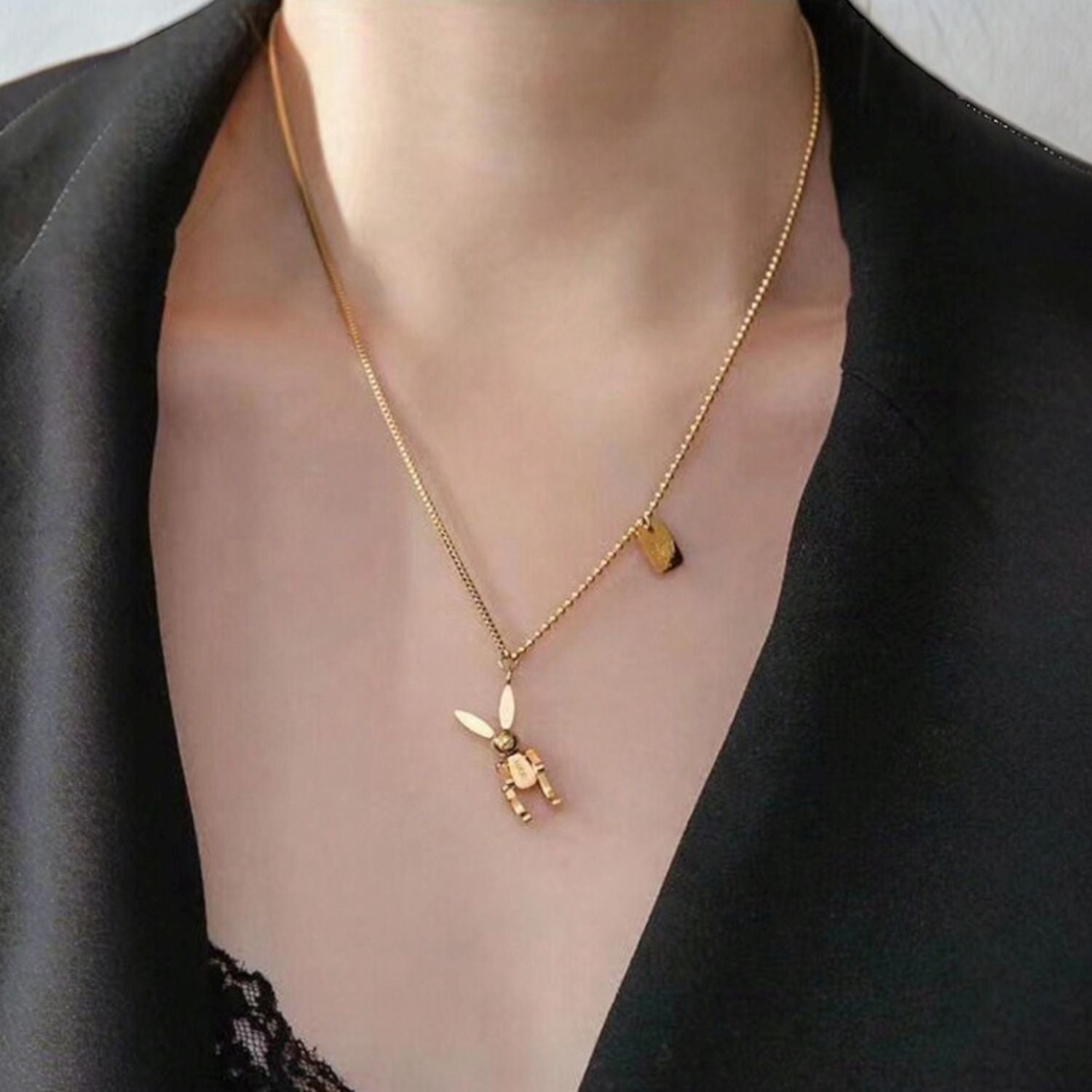 Bunny Rabbit 18K Gold Stainless Steel Anti Tarnish Necklace Women Bulk