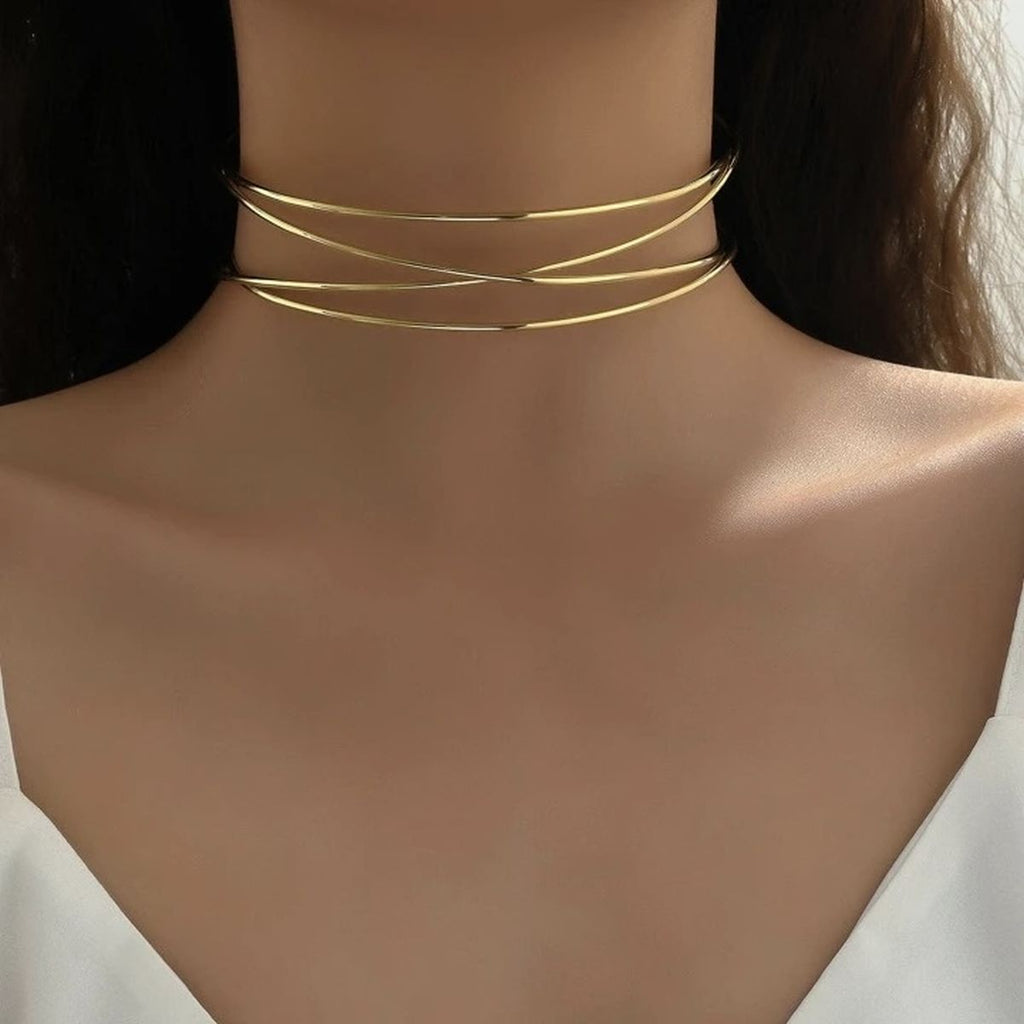 Cross Over 18K Gold Iron Collar Hasli Necklace For Women Bulk
