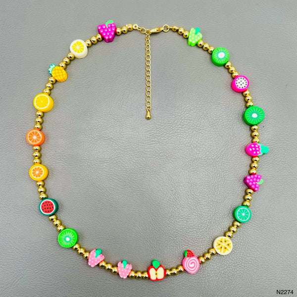 Resin Fruits Multicolour Gold Silicon Anti Tarnish Necklace Kids Bulk Main image