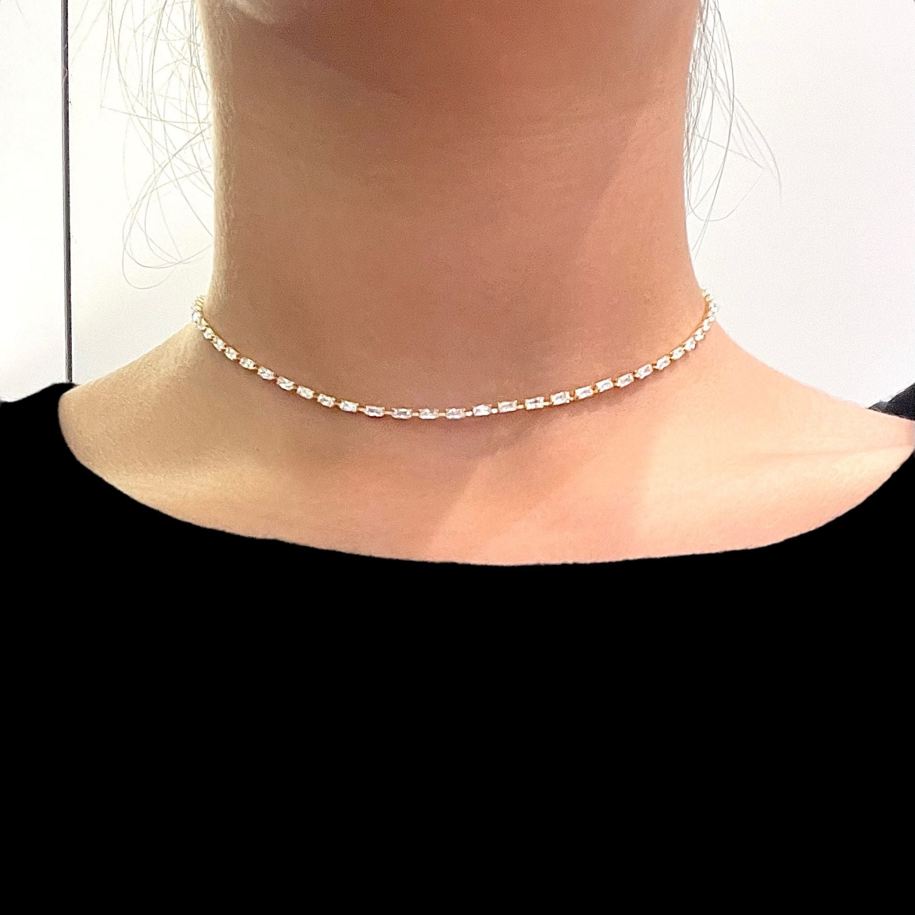 Baguette Solitaire Cubic Zirconia 18K Gold Anti Tarnish Necklace Bulk