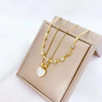 Heart White 18K Gold Cubic Zirconia Mother Of Pearl Stainless Steel layer Necklace For Women