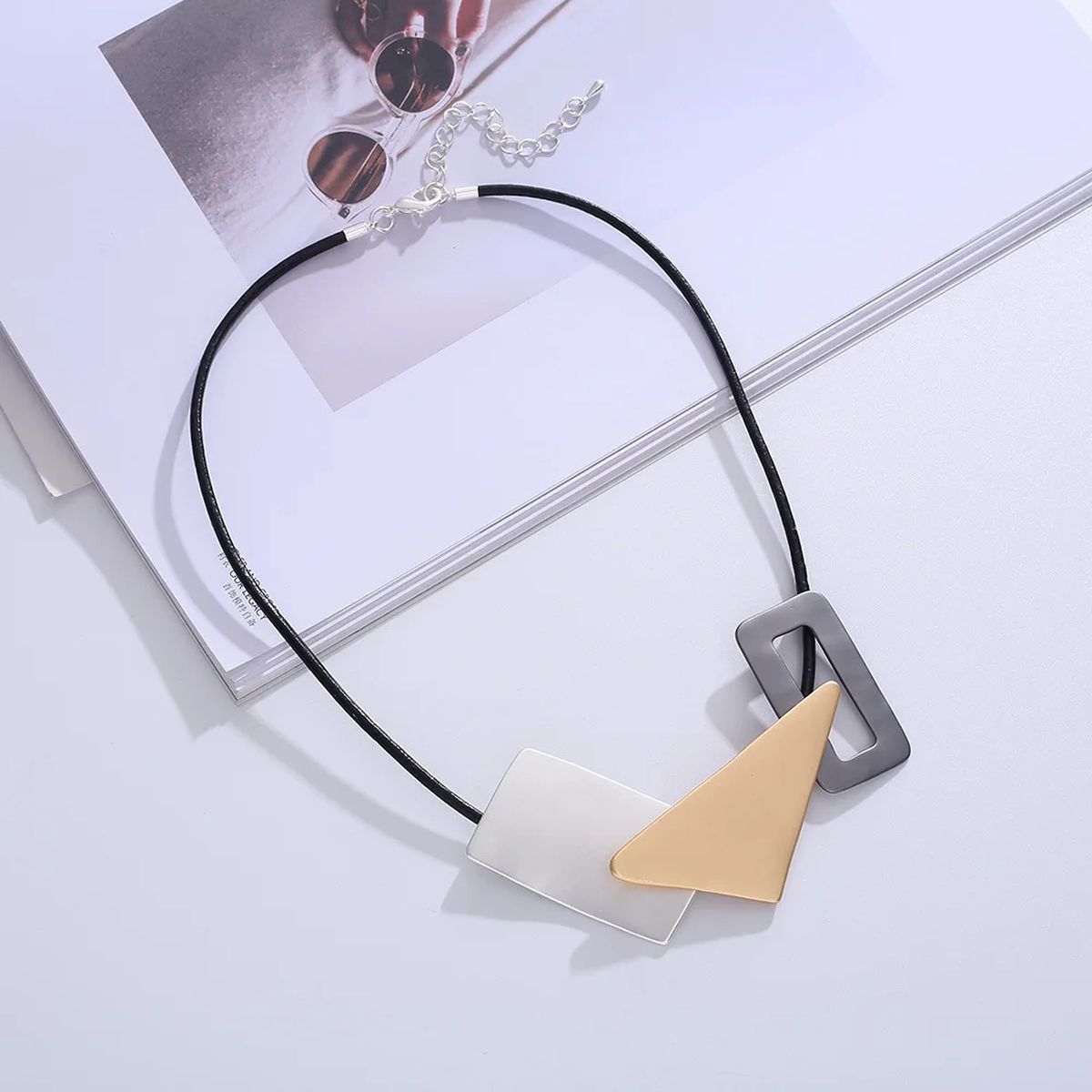 Geometric Shape Multi Grey 18K Gold Silver Anti Tarnish Necklace Bulk Main image