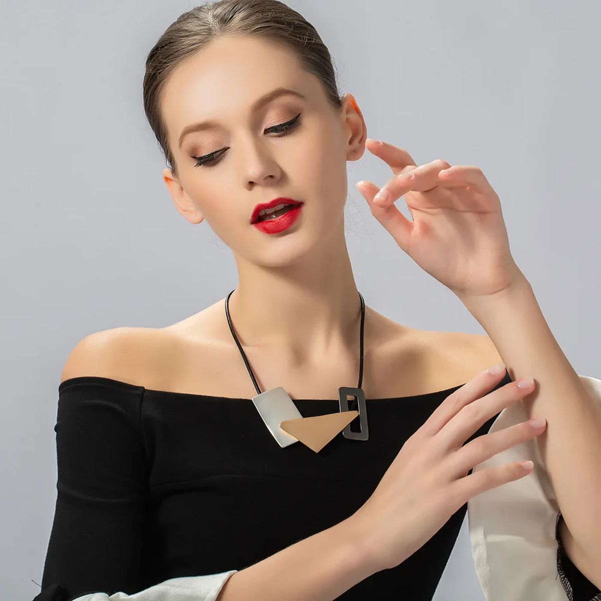 Geometric Shape Multi Grey 18K Gold Silver Anti Tarnish Necklace Bulk Secondary image
