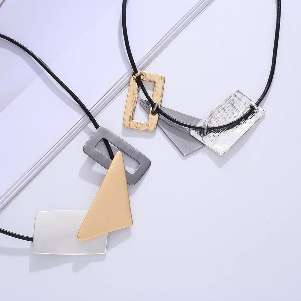 Geometric Shape Multi Grey 18K Gold Silver Anti Tarnish Necklace Bulk