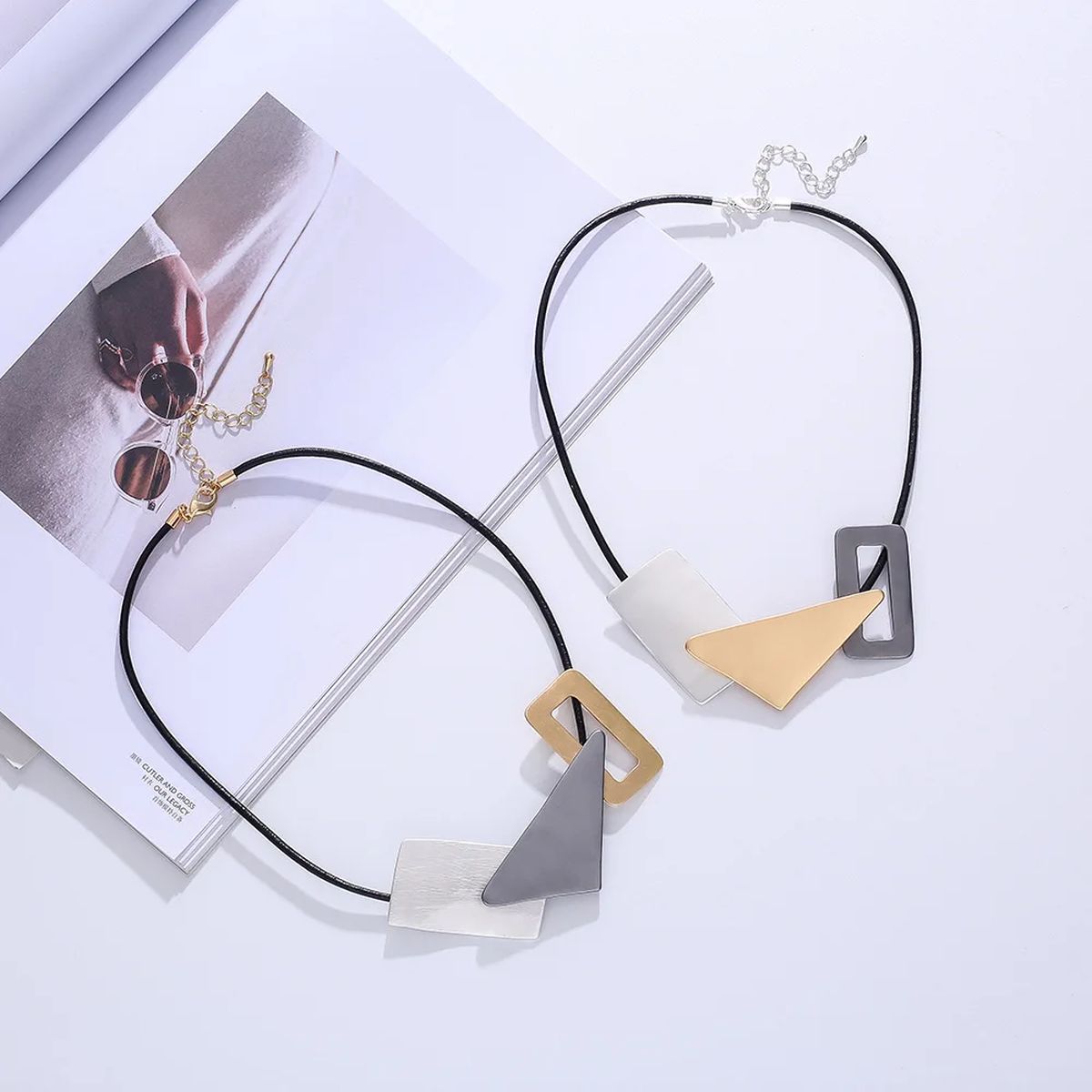 Geometric Shape Multi Grey 18K Gold Silver Anti Tarnish Necklace Bulk