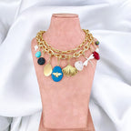 Multi 18K Gold CZ Beads Pearl Chain Layer Charm Necklace Bulk