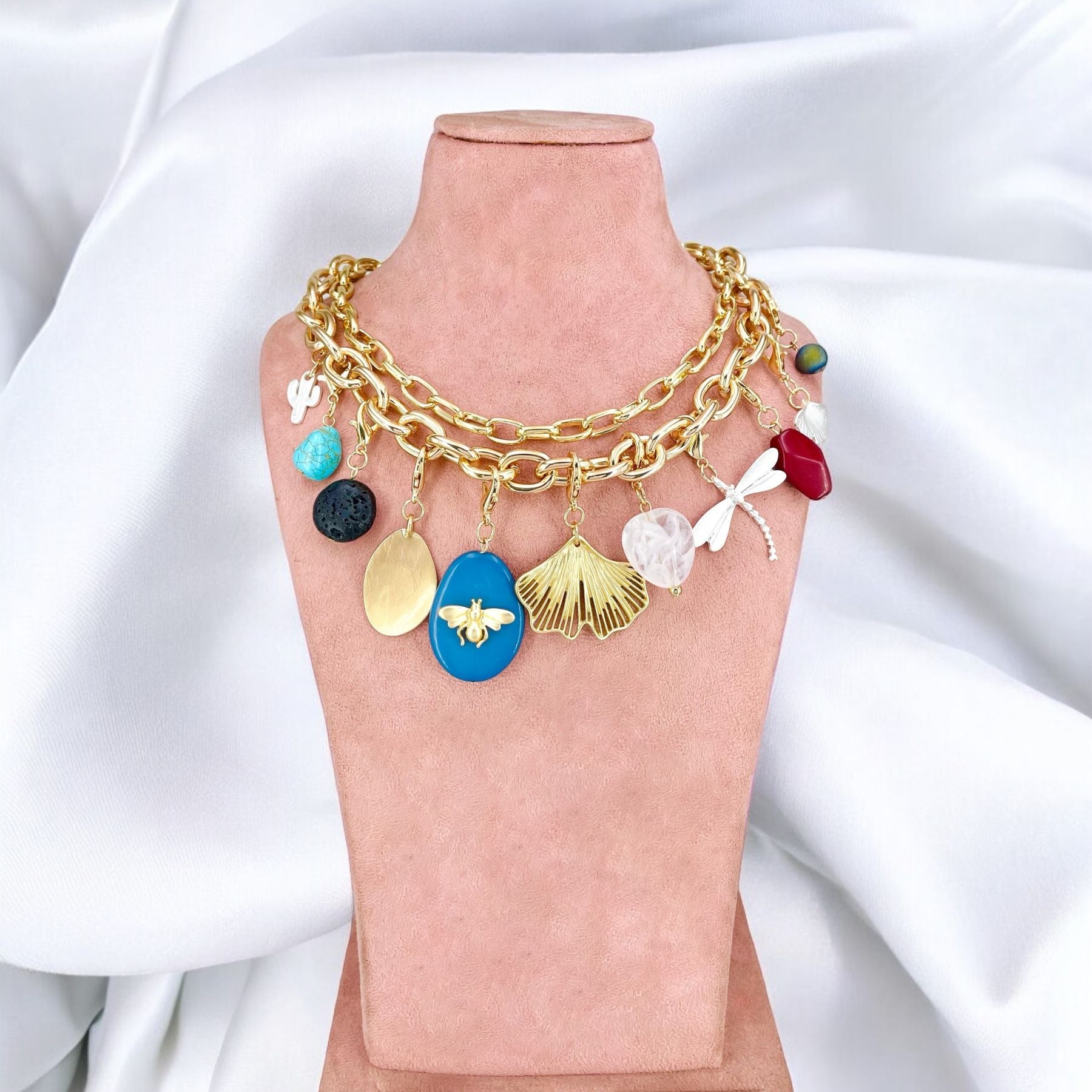 Multi 18K Gold CZ Beads Pearl Chain Layer Charm Necklace Bulk