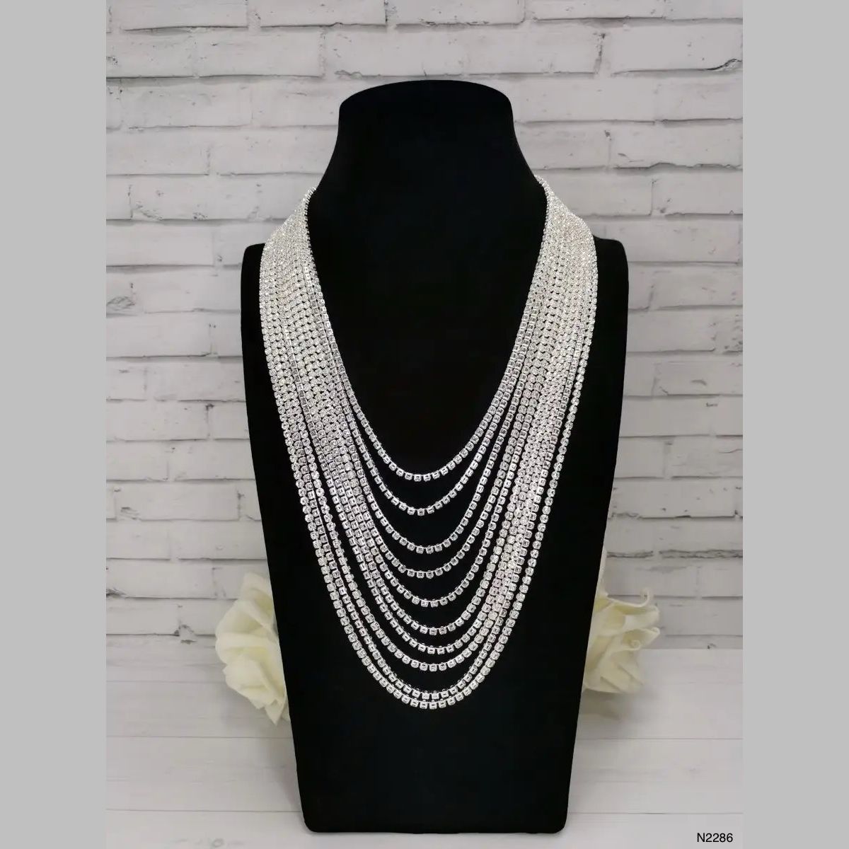 Layered Rhinestone Silver Anti Tarnish Necklace For Women Bulk Main image