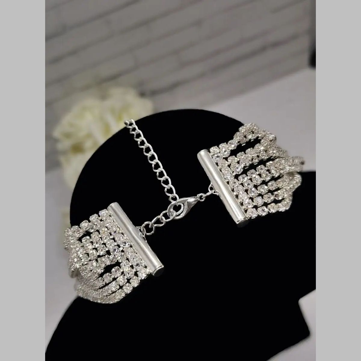 Layered Rhinestone Silver Anti Tarnish Necklace For Women Bulk