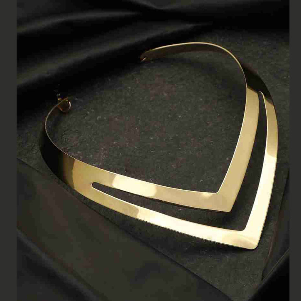 Dual V Shape Gold Stainless Steel Collar Choker Hasli Necklace Bulk