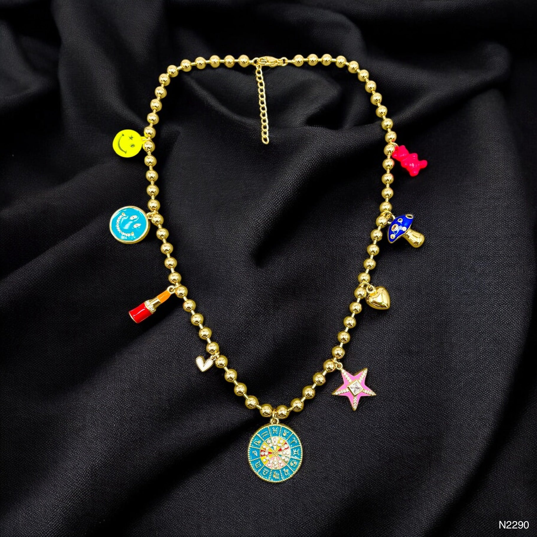 Colorful Enamel Charms 18K Gold Anti Tarnish Ball Chain Necklace Bulk Main image