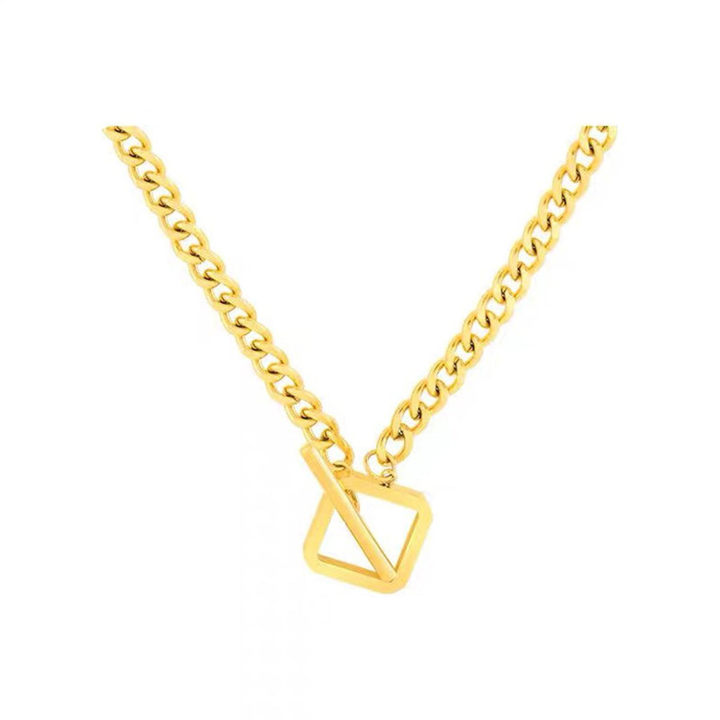 Square Toggle 18K Gold Anti Tarnish Curb Chain Necklace For Women