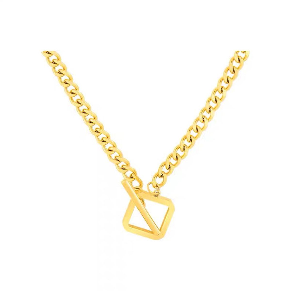 Square Toggle 18K Gold Anti Tarnish Curb Chain Necklace For Women