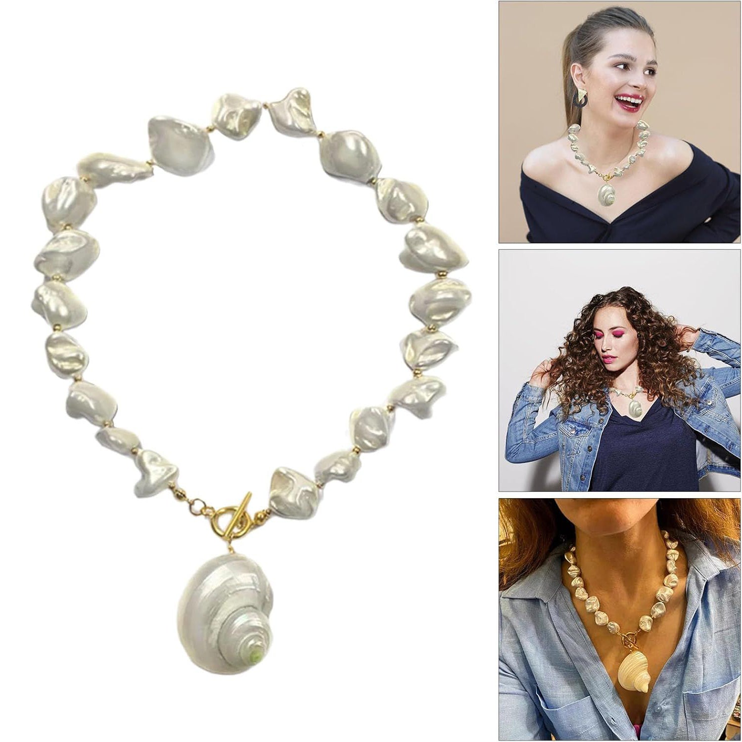 Conch Shell Pearl White 18K Gold Anti Tarnish Necklace For Women Bulk