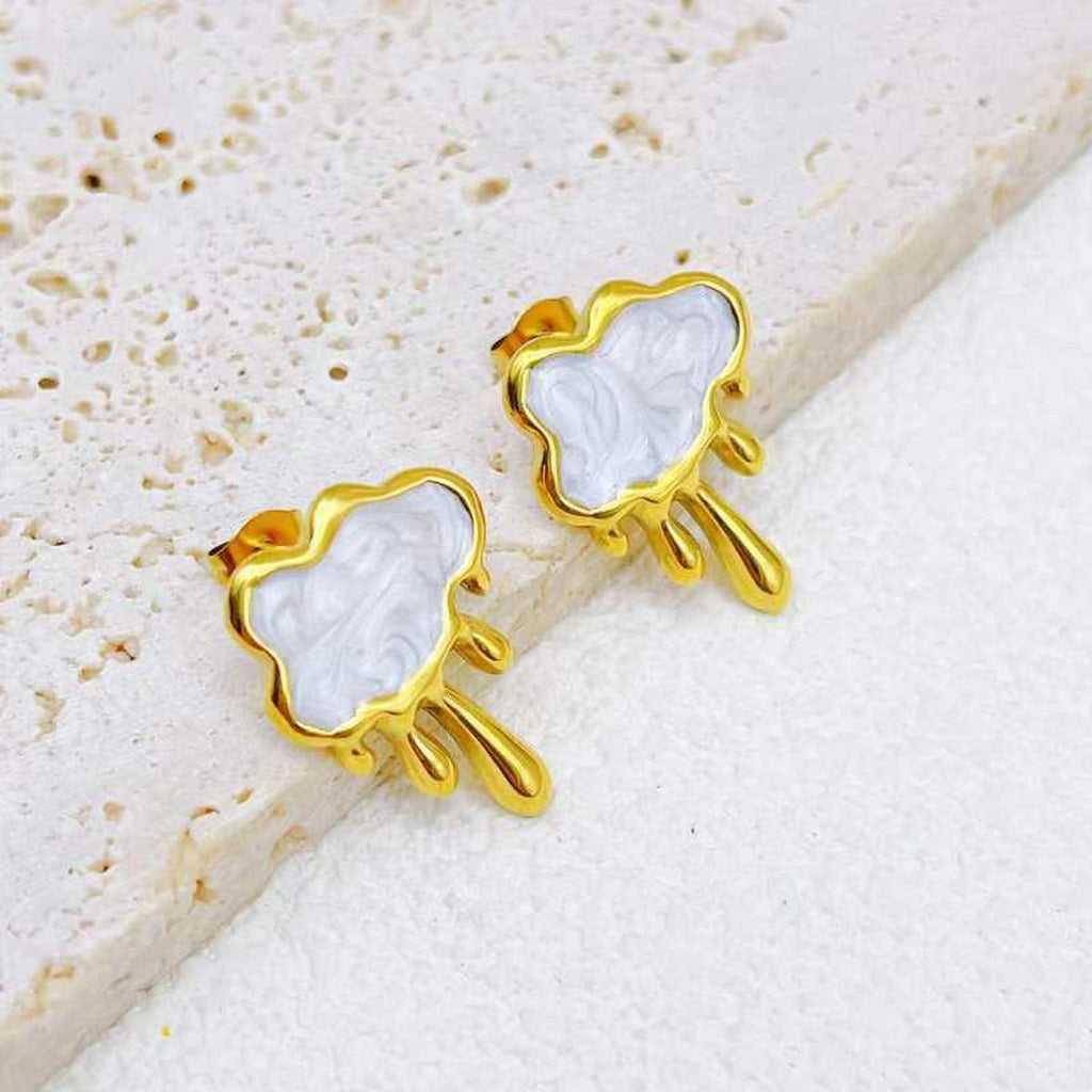 Cloud Mother Of Pearl White 18K Gold Stainless Steel Anti Tarnish Snake Chain Pendant Earring Set For Women