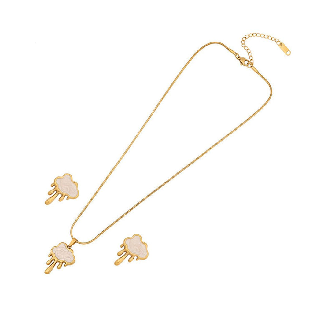 Cloud Mother Of Pearl White 18K Gold Stainless Steel Anti Tarnish Snake Chain Pendant Earring Set For Women