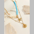 Star Fish Shell Beads Blue 18K Gold Stainless Steel Anti Tarnish Necklace For Women
