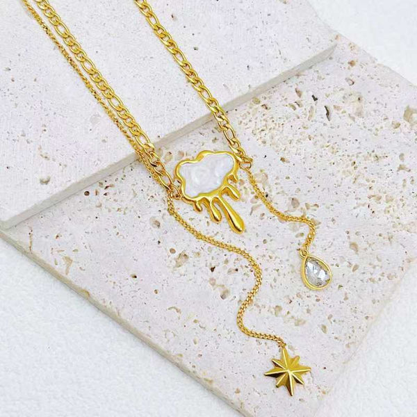 Cloud Star Cubic Zirconia Mother Of Pearl 18K Gold Stainless Steel Anti Tarnish Link Chain Necklace For Women Main image