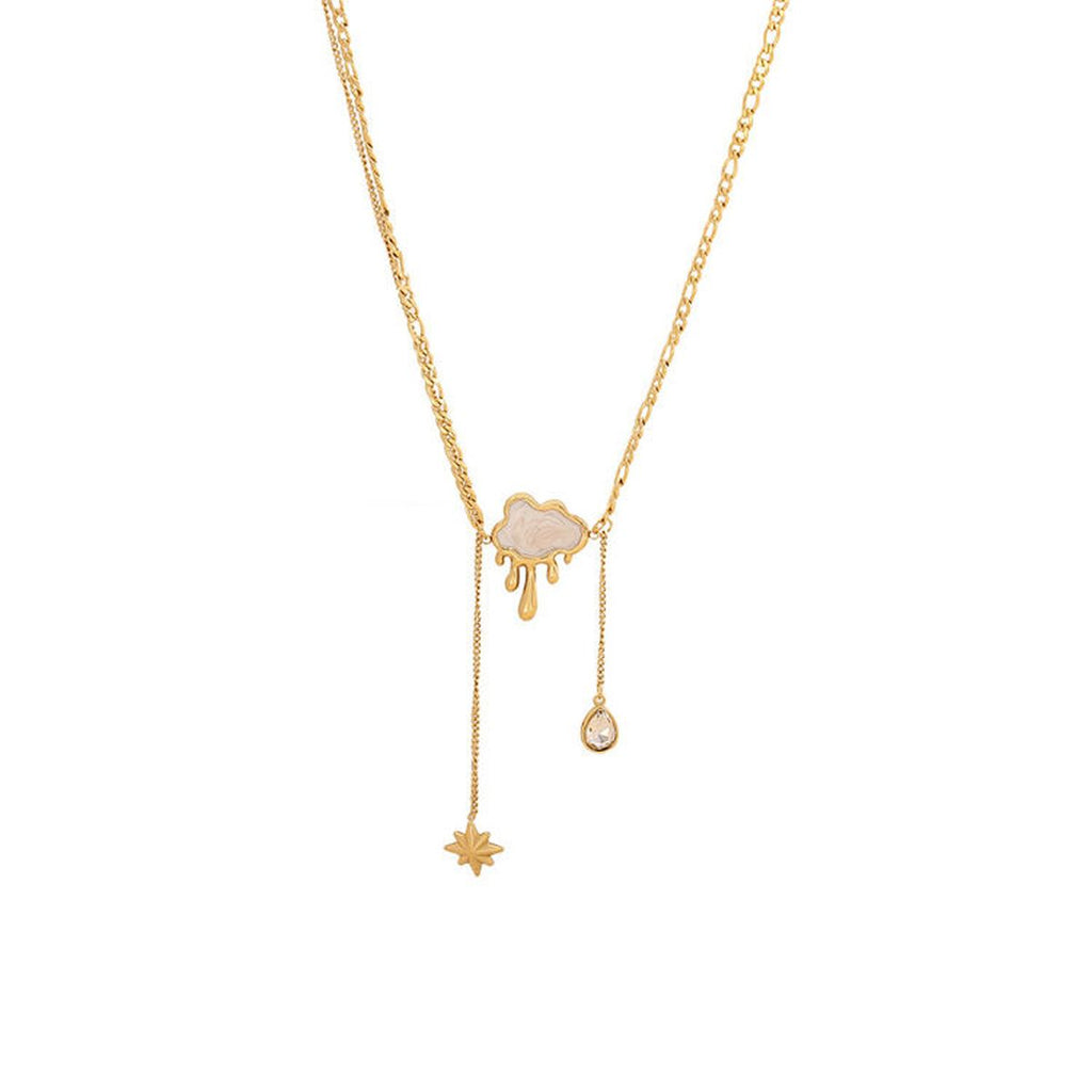 Cloud Star Cubic Zirconia Mother Of Pearl 18K Gold Stainless Steel Anti Tarnish Link Chain Necklace For Women