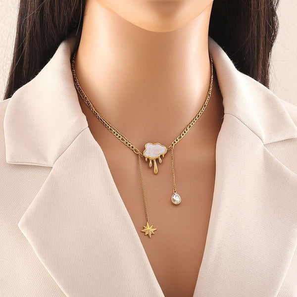 Cloud Star Cubic Zirconia Mother Of Pearl 18K Gold Stainless Steel Anti Tarnish Link Chain Necklace For Women Secondary image