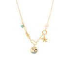 Palm Tree Star Fish Pearl Enamel Green 18K Gold Stainless Steel Anti Tarnish Charm Necklace For Women