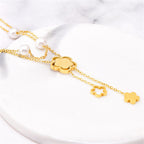 Clover Flower Pearl Mother Of Pearl White 18K Gold Stainless Steel Anti Tarnish Dual Layer Link Chain Necklace For Women
